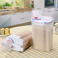 Récipient de stockage pour riz 2/4 L - Contenant hermétique pour aliments secs, distributeur de farine avec tasse à mesurer + bec verseur