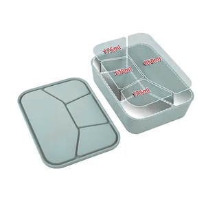 กล่องข้าวเบนโตะซิลิโคน4ช่องพร้อมฝาภาชนะเก็บอาหารที่ให้ความร้อนและเข้าไมโครเวฟได้สำหรับผู้ใหญ่และเด็ก - Product Image 3