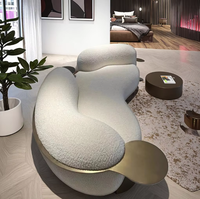 Ensemble de canapés modulaires en velours sectionnel incurvé, canapé-lit avec design moderne - Crème/Blanc pois, salon Wabi Sabi, canapé confortable