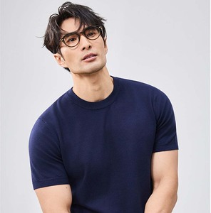 T-shirt décontracté pour homme à col semi-montant, manches courtes, perlé, respirant, anti-humidité, rafraîchissant, couleur unie, en polyester et soie glacée, OEM - Product Image 6