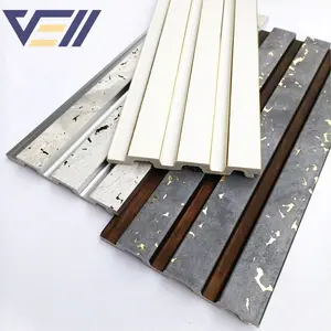 Factory Directly Free Samples Indoor Decoration Plastic PS Wall Panel with Gold Line Louvers Wall Panel