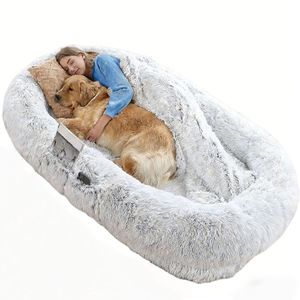 Pet Human-Shaped <b>Bed</b> Gray Plush Orthopedic <b>Sponge</b> Dog <b>Bed</b> Floor Use Four Seasons - Product Image 2
