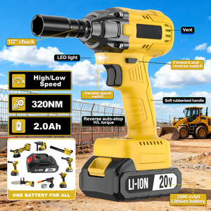 Heavy Duty 320Nm Brushless Cordless Impact Wrench Lithium Ion 20V 500W 1/2 Inch Drive Industrial DIY Use With 2.0Ah <b>Battery</b> CW-2 - Product Image 4