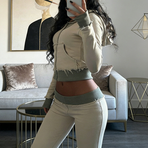 ชุดเซ็ทฮู้ดดี้และกางเกงจ็อกเกอร์ผ้าฟลีซสำหรับผู้หญิง 2 ชิ้น ระบายอากาศได้ดี สกรีนโลโก้ได้ ใส่สบายๆ สำหรับชุดลำลอง - Product Image 2