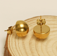 Pendientes de tuerca de acero inoxidable con bola redonda gruesa chapada en oro de 18 quilates, joyería de moda Vintage clásica hipoalergénica sin deslustre