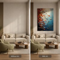 Peinture à l'huile abstraite artisanale peinte à la main, texture impasto 3D, toile texturée, cadre en alliage d'aluminium noir pour décoration murale