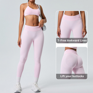 Leggings Sportivi da <span class=keywords><strong>Donna</strong></span> a Vita Alta Senza Cuciture Effetto Push-Up, Leggings Yoga a Pesca per Corsa all'Aperto ad Asciugatura Rapida - Product Image 2