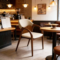 Chaise de salle à manger en bois massif, design minimaliste italien, avec accoudoirs et assise rembourrée, pour restaurant, salon de thé, café