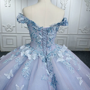 Abito da ballo azzurro per Quinceañera, <span class=keywords><strong>Vestito</strong></span> da principessa per 15 anni, con pizzo a <span class=keywords><strong>farfalla</strong></span>, per celebrazioni formali e feste di compleanno - Product Image 5