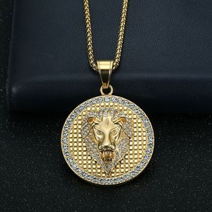 yunnique Lion Head Pendant Necklace Stainless Steel Gold Silver Tone Pave Setting Men's Fashion Jewelry Party Accessory - Product Image 2