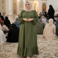 Robe longue plissée en polyester à manches bouffantes et ourlet volanté 2026 – 5 couleurs unies en stock – Élégante, décontractée, Abaya musulmane pour femme