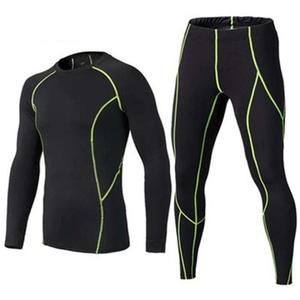 Setelan baju latihan binaraga pria, setelan baju Joger kebugaran Gym, baju latihan otot, kaus lengan panjang 2 potong - Product Image 4