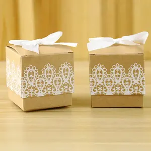 Dantel Yay Kraft kağit kutu Ambalaj Şeker Çikolata Düğün Tatlı Iyilik Kutusu