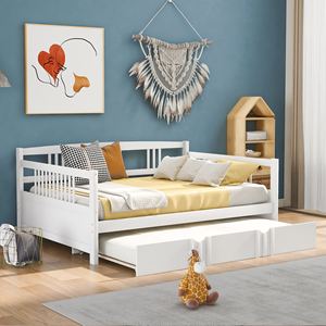 Full Size <b>Daybed</b> Wood Bed <b>With</b> Twin Trundle White <b>Storage</b> Bed For Kids Bedroom - Product Image 1