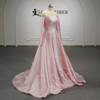 Robe de soirée élégante Jancember FNS04 en satin rose arabe, col bateau, fleurs 3D, pour femmes
