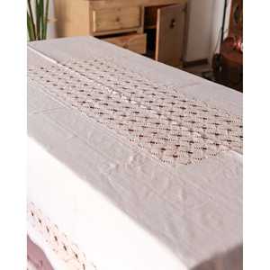 Mantel de Lino a Rayas Étnicas con Inserto Geométrico de Crochet, Rectangular, para Bodas, Hoteles, Catiacingolani - Product Image 5