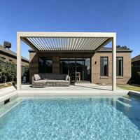 Pergola en aluminium imperméable de qualité européenne, couleur personnalisée, toit à lamelles électriques, gazebo de patio pour la maison, la cour arrière, le chantier de construction