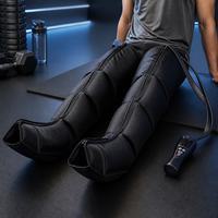 Bottes de massage à compression d'air à 4 chambres avec fermeture éclair intégrale, 4 modes d'intensité réglable et pompe 4L, noires