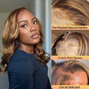 Peluca Bob Rubia Miel Degradada, Cabello Humano con Reflejos, Pelucas con Frente de Encaje HD, Cabello Humano con Reflejos 4/27, Pelucas Frontales de Encaje sin Pegamento - Product Image 4