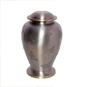 Classic <b>Red</b> Gold Metal Urn Gold Band Handmade Eco-friendly Contemporary Decorative Sympathy <b>Vase</b> Cylindrical Shape Modern - Product Image 2