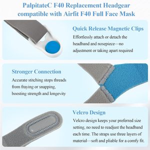 Sangle de remplacement pour <span class=keywords><strong>masque</strong></span> facial complet <span class=keywords><strong>ResMed</strong></span> AirFit, bandeau avec 2 clips magnétiques, respirant et élastique, pour <span class=keywords><strong>masque</strong></span> <span class=keywords><strong>CPAP</strong></span> F40 - Product Image 4