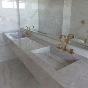 OEM Sinered Design moderne Ensemble de meubles pour salle de bain à double vasque mural Carcasse en aluminium Smart Mirror Stone Dessus en marbre OEM - Product Image 5
