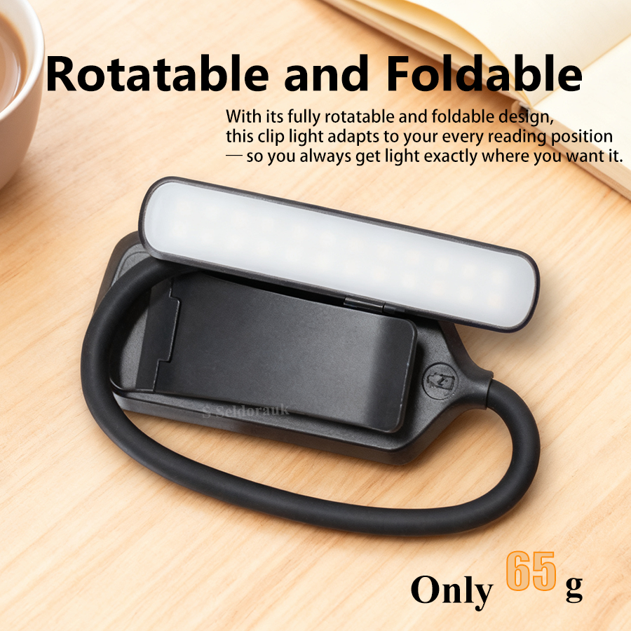 S Seldorauk ST-8027C 24 LED USB-C Rechargeable Clip-On Book Light with Memory Function Stepless Dimm