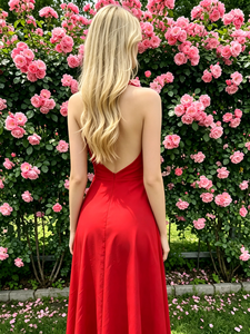 <b>SWEET</b> BABE Red Halter Maxi Dress A-Line Sleeveless Elegant Summer <b>Party</b> Wear Dress - Product Image 4