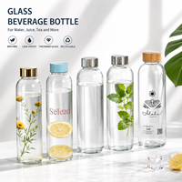 Bouteille d'eau en verre transparent réutilisable de 500 ml avec couvercle en acier inoxydable, design moderne