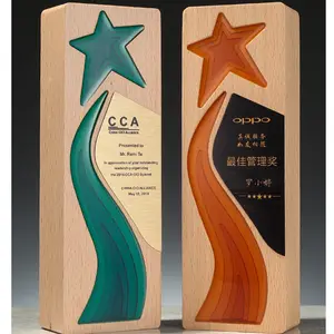 Wholesale Crystal Glass Plaque With Wood Base Customized Engraving Trophy