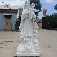 Blve artesanal tamanho de vida católico, família holy branca mármore virgem maria estátua com criança e escultura cherub