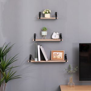 Floating <b>Shelves</b> Set Of 3 <b>Wall</b> <b>Mounted</b> Wood <b>Shelves</b> With Brackets For Bedroom Living Room Kitchen Bathroom - Product Image 2