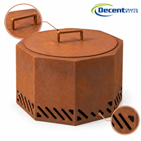 Brasero octogonal en acier Corten pour extérieur, avec couvercle à patine de rouille et poignée, pour brûler du bois, idéal pour patio et jardin