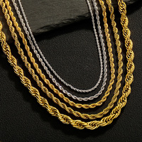 Collier en acier inoxydable plaqué or 18 carats, chaîne torsadée en or rempli PVD de 5 mm, 4 mm, 3 mm, pour hommes et femmes, sans ternissement, vente en gros