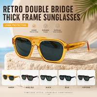 Lunettes de soleil classiques à double pont et monture épaisse, protection UV400, style rétro carré en acétate, design tendance pour l'extérieur, les voyages et la conduite