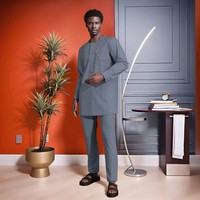 Tenue africaine pour hommes, ensemble 2 pièces, chemise à manches longues et pantalon de couleur unie, vêtements africains pour hommes, costume Dashiki Wyn2269