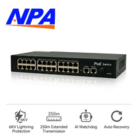 Switch PoE AI 24 ports (24 PoE + 2 SFP) 10/100 Mbps, montable en rack, avec AI Watchdog 16 Gbit/s et QoS pour CCTV