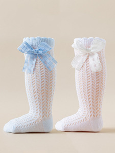 Chaussettes longues à nœud ajourées pour bébés filles, chaussettes d'été à volants, chaussettes hautes au genou avec nœud pour bébés - Product Image 6