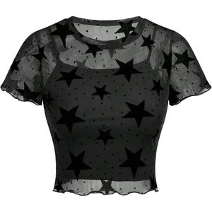 FOXA เสื้อครอปผ้าชีฟองพิมพ์ลายดาวสำหรับผู้หญิง แขนสั้น ระบายอากาศได้ดี - Product Image 1