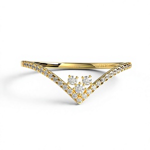 Luxury 18K Gold Plated V Shaped Wedding Band Round Diamonds Brilliant Cut Minimalist <b>Stacking</b> <b>Ring</b> Band Fine Jewelry for Women - Product Image 1