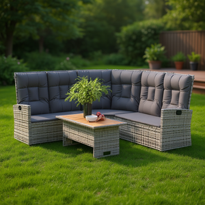 Set Lounge da Giardino Grigio in Rattan, Arredamento da Esterno a 4 Posti dal Design Contemporaneo - Product Image 2