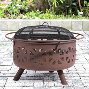 Bol rond en métal pour feu de camp en acier de 36 pouces avec brûleur à bûches en bois pour l'extérieur du patio. - Product Image 4