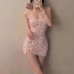 Chemise de nuit à imprimé floral pour femmes, en mousseline de soie, sans manches, douce, confortable pour la peau, couleur poudre, style mignon pour filles - Product Image 3