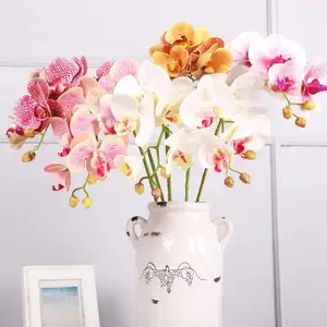 Réaliste 3D 6 tête 9 tête Phalaenopsis Simulation fleurs sensation à la main ornements secs maison hôtel Bouquet fleurs artificielles