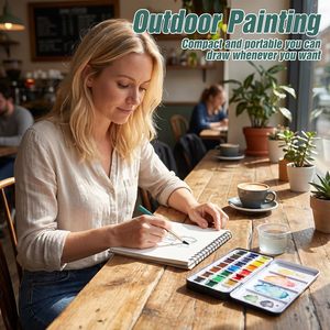 Ensemble de 6 mini pinceaux de voyage pour aquarelle, pinceaux plats et ronds pour aquarelle, <span class=keywords><strong>gouache</strong></span>, <span class=keywords><strong>peinture</strong></span> acrylique, portable avec étui de rangement - Product Image 6