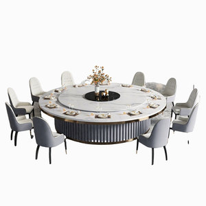 Manual and <b>Electric</b> Large Round <b>Table</b> Restaurant Hotel Club Room Light Luxury Solid Wood Granite Slab Dining <b>Table</b> - Product Image 1