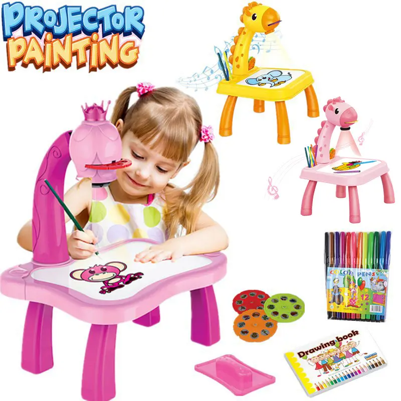 Papan lukis anak, mainan seni meja proyeksi kerajinan Led proyektor seni menggambar meja mainan belajar pendidikan