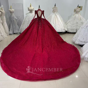 XS204 Luxury <b>Red</b> V-Neck <b>Sequined</b> Ball Gown Party Evening Gowns Dresses - Product Image 4