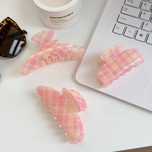 BELLEWORLD Custom Logo <strong>Girlish</strong> Pink Plaid Acetate Hair Claw Clips Minimalist Women Bun Hair Accessories Wholesale - Product Image 3