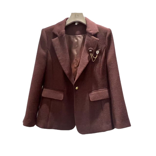 New Women's Formal Office Business Coat Suit Jacket with Single Button Closure and Decorative Button Solid Woven Pattern